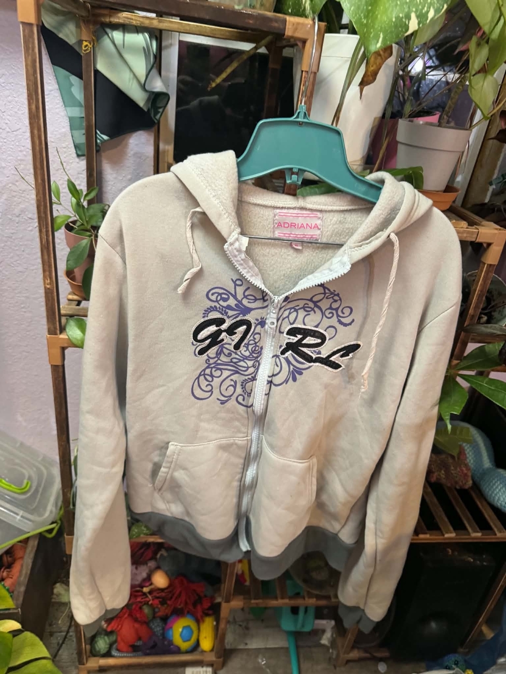 Adrianna Papell Light Gray and Dark Gray Teddy-Lined Zip Hoodie